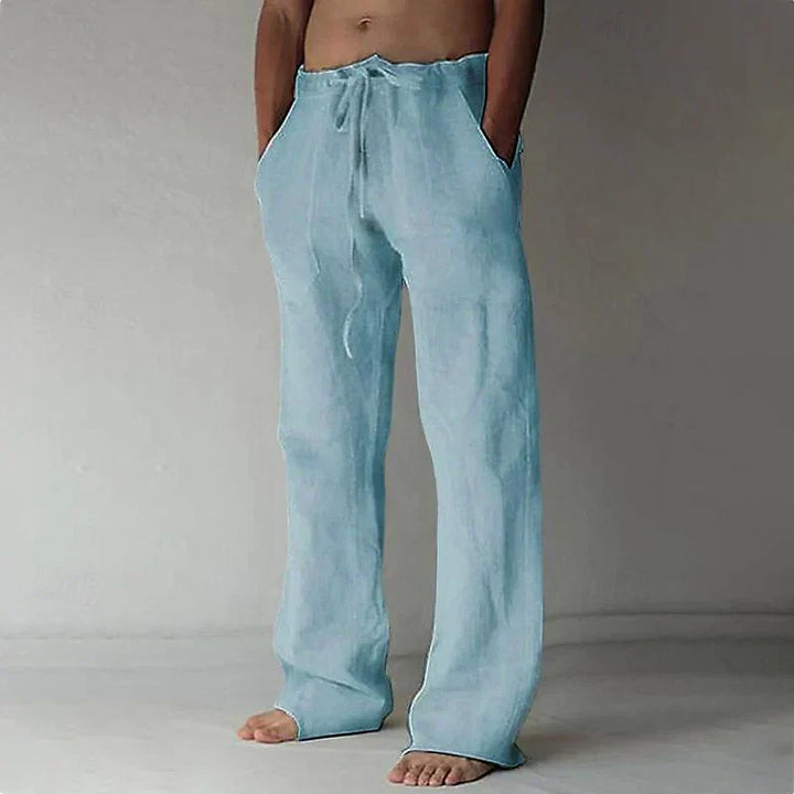 Men's Wide Leg Casual Pants for Fall in Blue