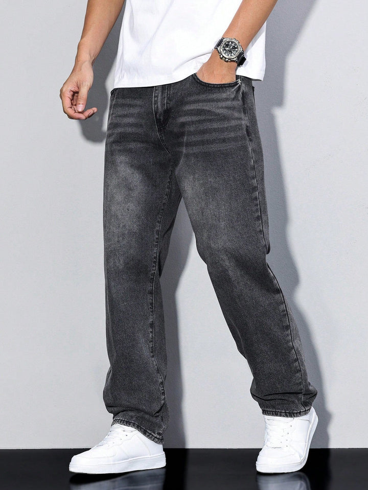 Men's Wide Leg Denim Jeans for Fall in Black