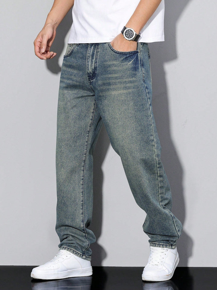 Men's Wide Leg Denim Jeans for Fall in Grey