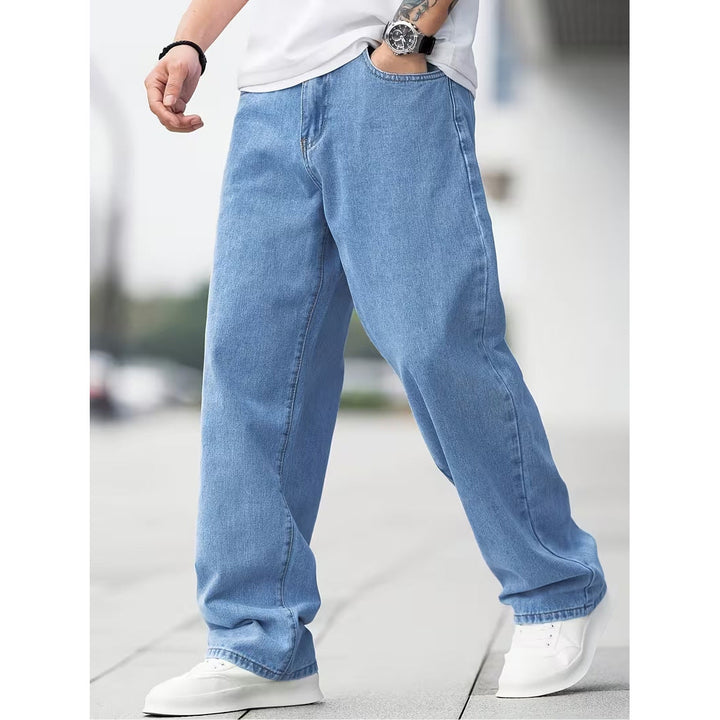 Men's Wide Leg Denim Jeans for Fall in Light Blue