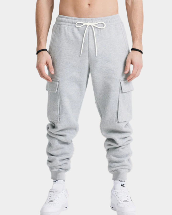 Modern Tapered Cargo Pants for Fall in Light Grey