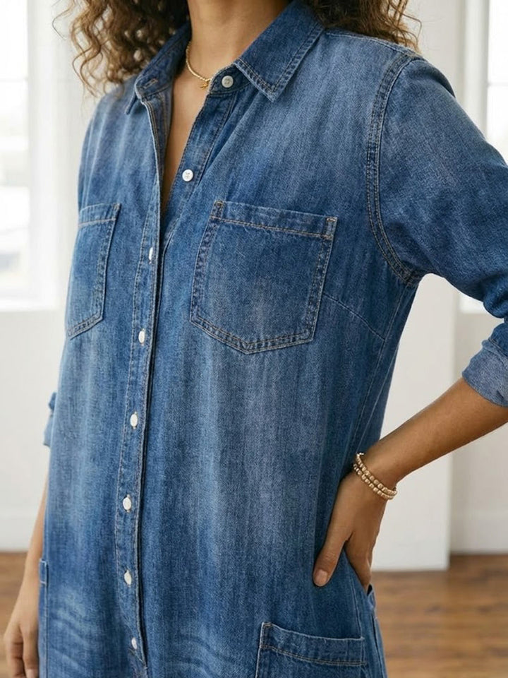 Vintage-Washed Denim Jumpsuit