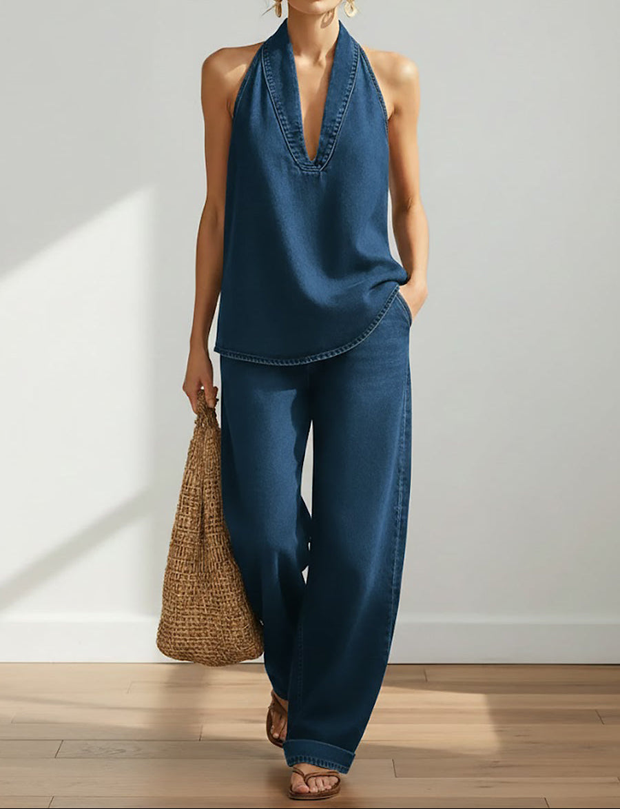 Denim-Look Two-Piece Set