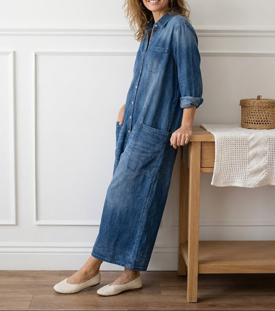 Vintage-Washed Denim Jumpsuit