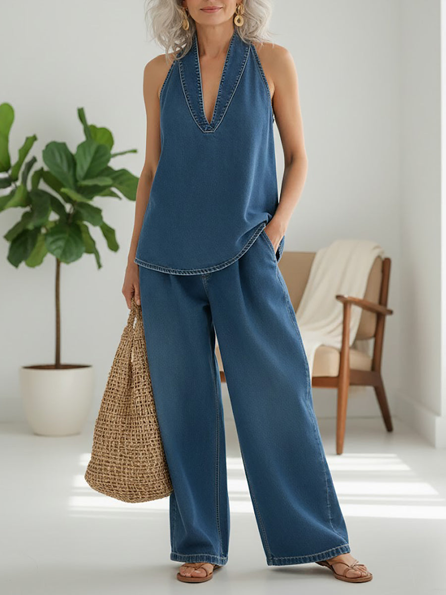 Denim-Look Two-Piece Set
