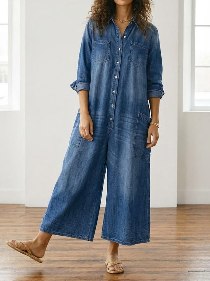Vintage-Washed Denim Jumpsuit