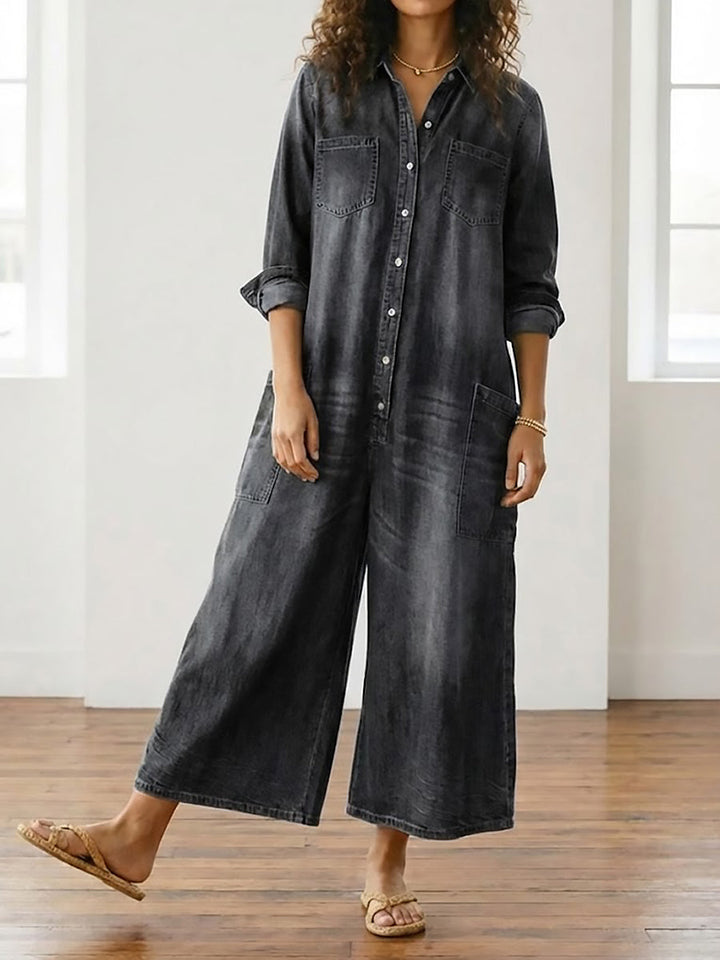 Vintage-Washed Denim Jumpsuit
