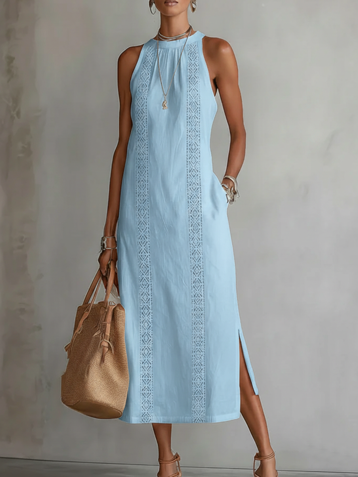 Jimena | Embroidered midi dress with mandarin collar