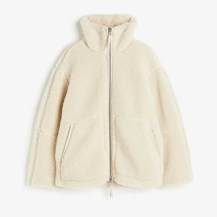Oversized Women's Wool Fleece Coat in Beige 2