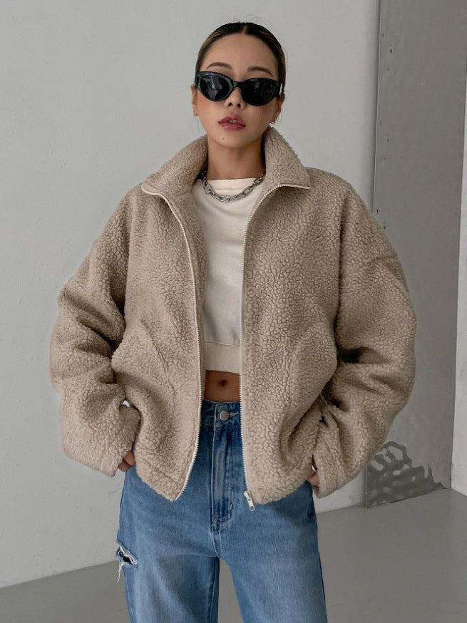 Oversized Women's Wool Fleece Coat in Brown