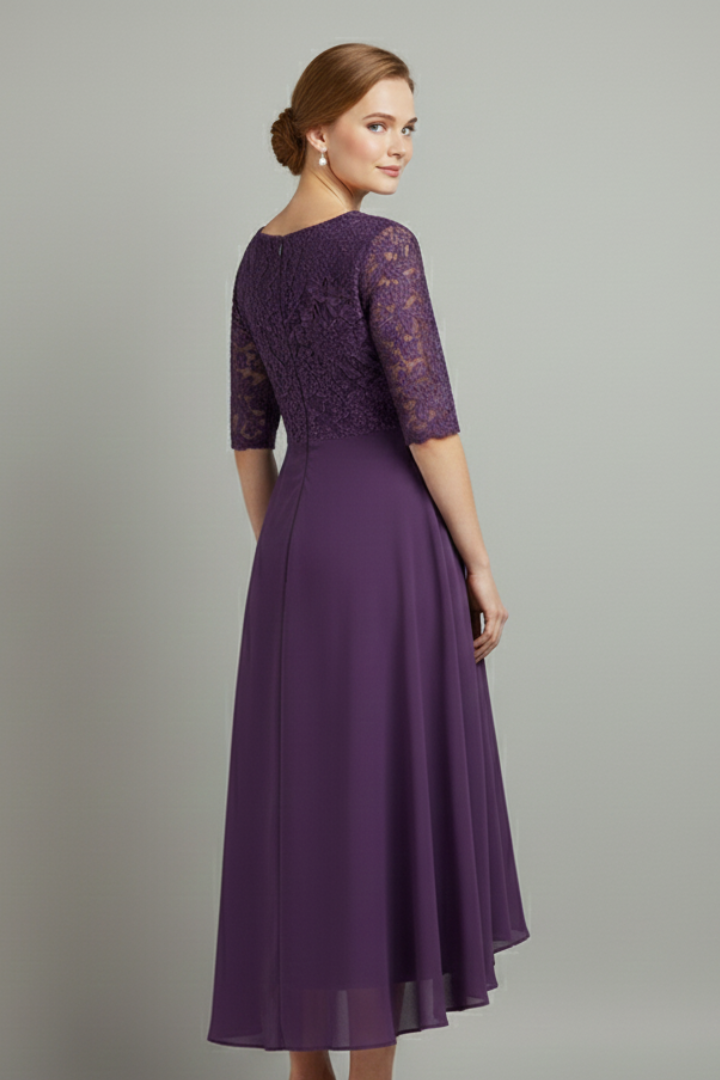 Patterned Elegant Midi Dress with Round Neckline (5)