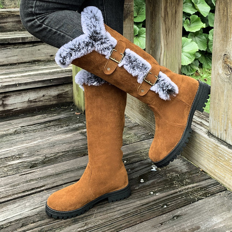 Plush Women's Boots for Mid-Calf Comfort in Light Brown