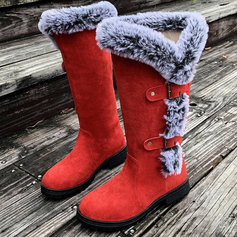 Plush Women's Boots for Mid-Calf Comfort in Red