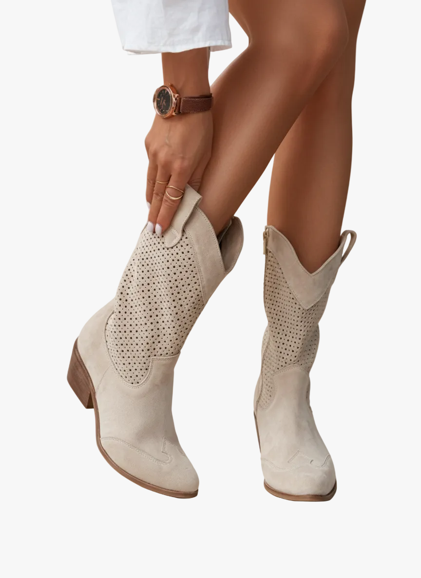 Pointed Toe Western Boots for Women in Beige