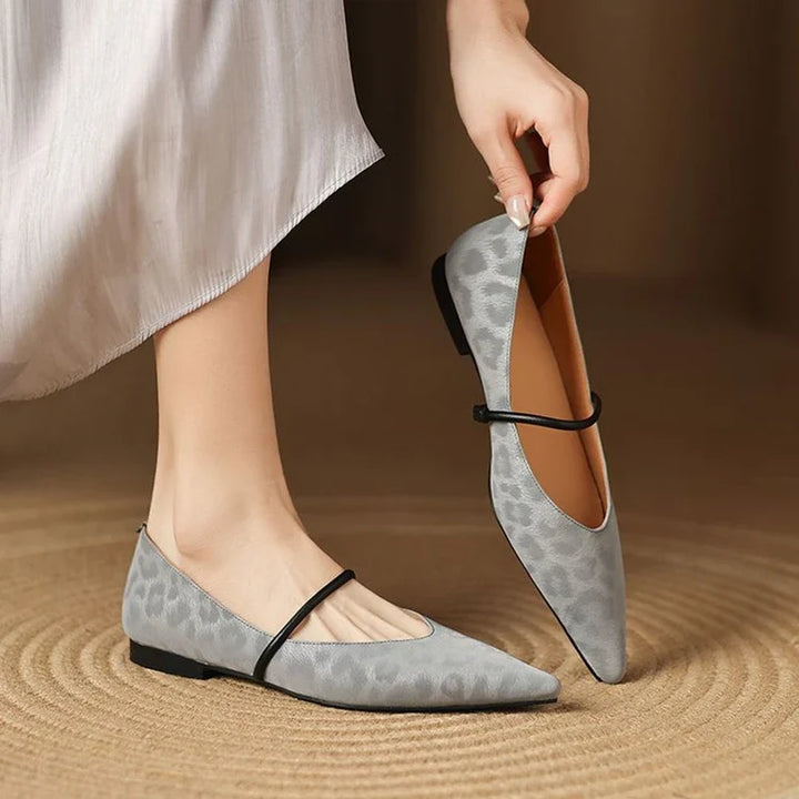 Pointed-Toe Women's Leather Flats Slip-On in Silver-coloured