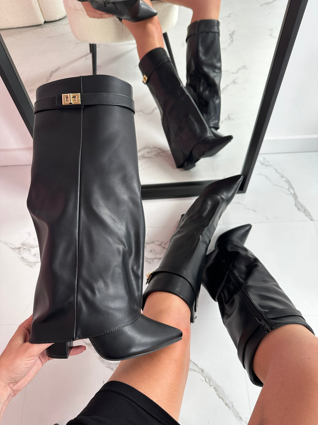 Premium Leather Knee-High Boots for Women in Black