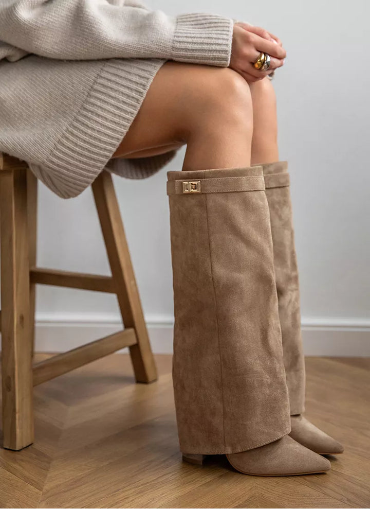 Premium Leather Knee-High Boots for Women in Khaki