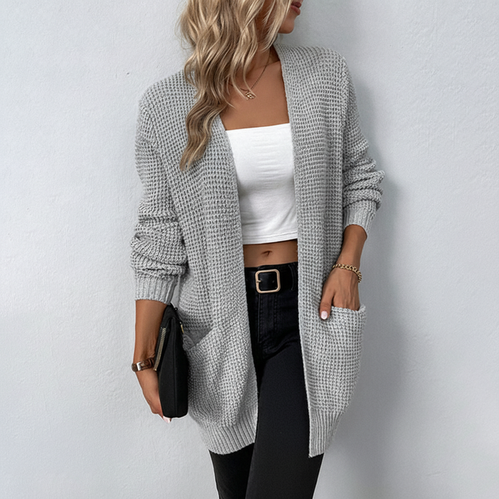 Relaxed Long Women's Cardigan for Fall in Grey
