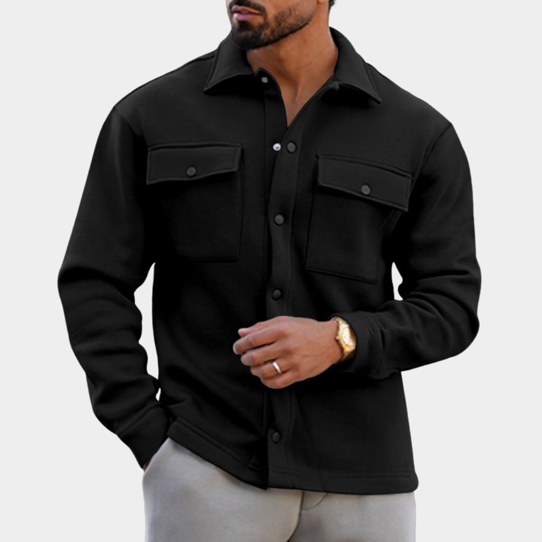 Relaxed Men's Fall Jacket in Fleece in Black