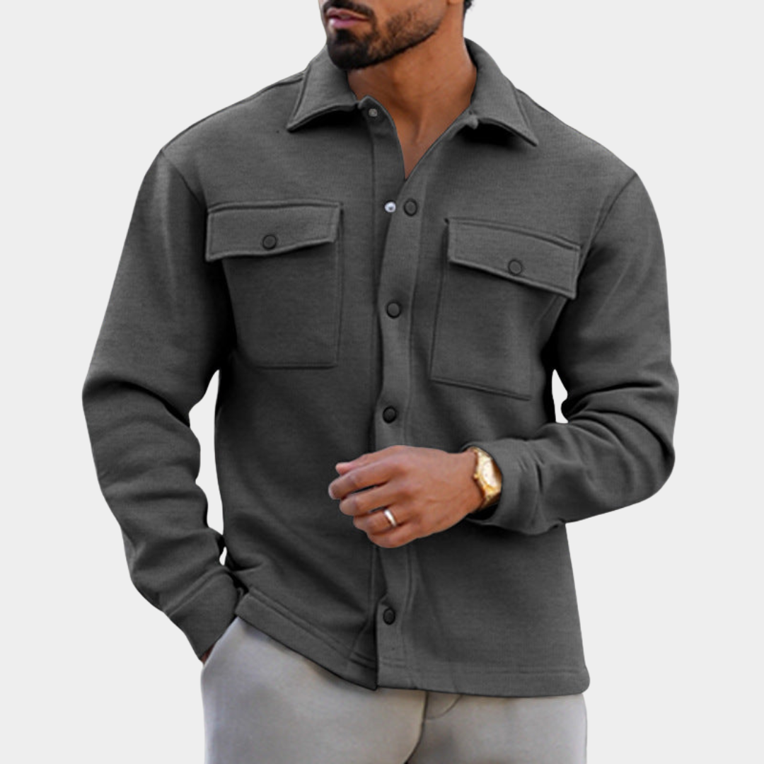 Relaxed Men's Fall Jacket in Fleece in Grey