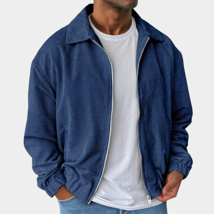 Relaxed Men's Fall Jacket with Corduroy Texture in Blue