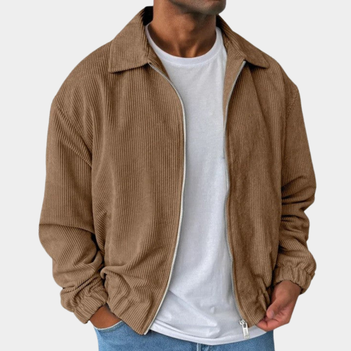 Relaxed Men's Fall Jacket with Corduroy Texture in Brown