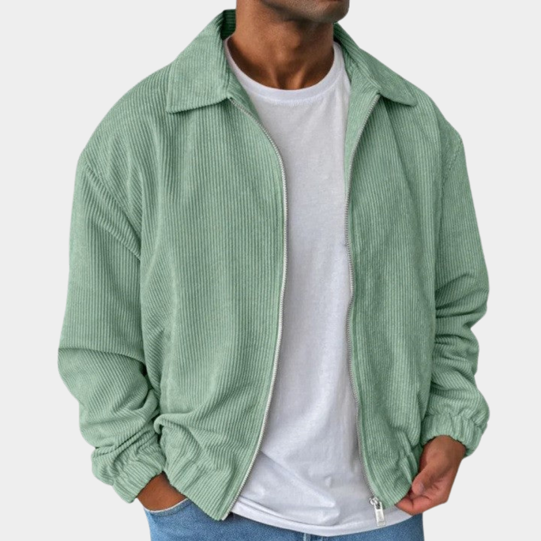 Relaxed Men's Fall Jacket with Corduroy Texture in Light Green