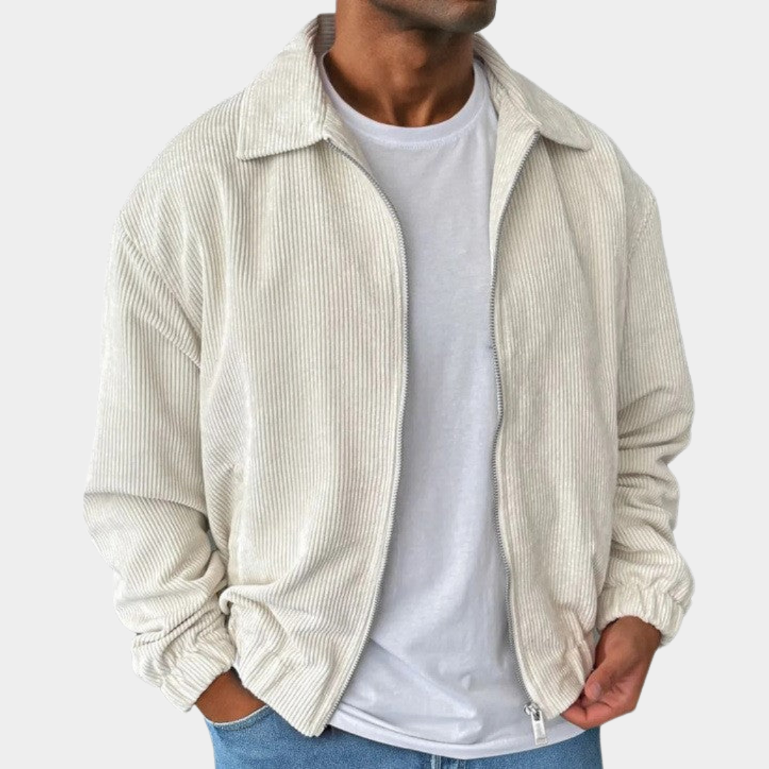 Relaxed Men's Fall Jacket with Corduroy Texture in Light Yellow