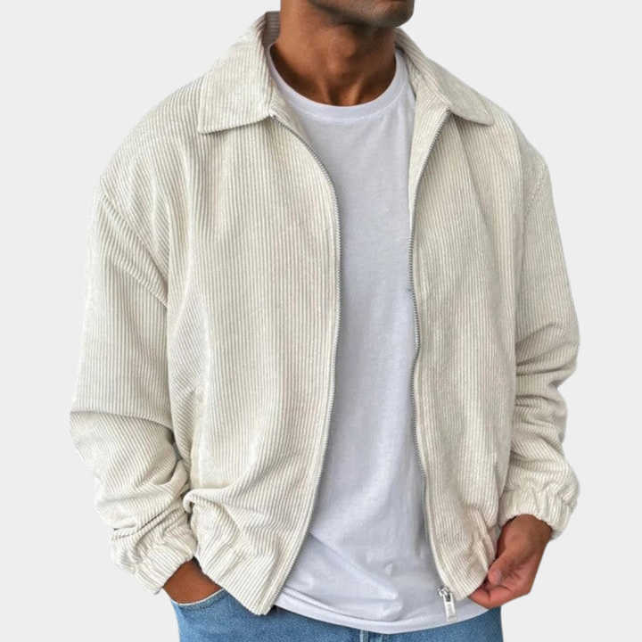 Relaxed Men's Fall Jacket with Corduroy Texture in Light Yellow