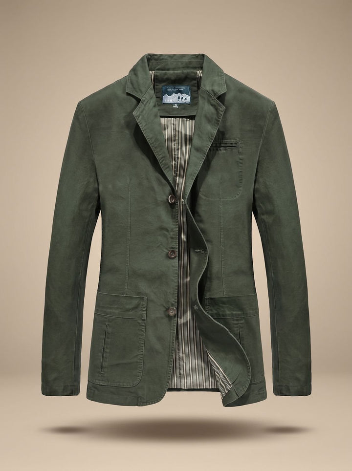 Relaxed Tailored Cotton Men's Fall Jacket in Army Green