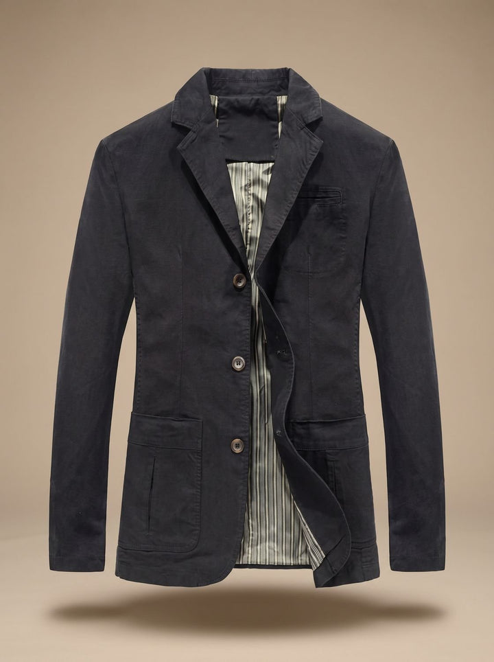 Relaxed Tailored Cotton Men's Fall Jacket in Black