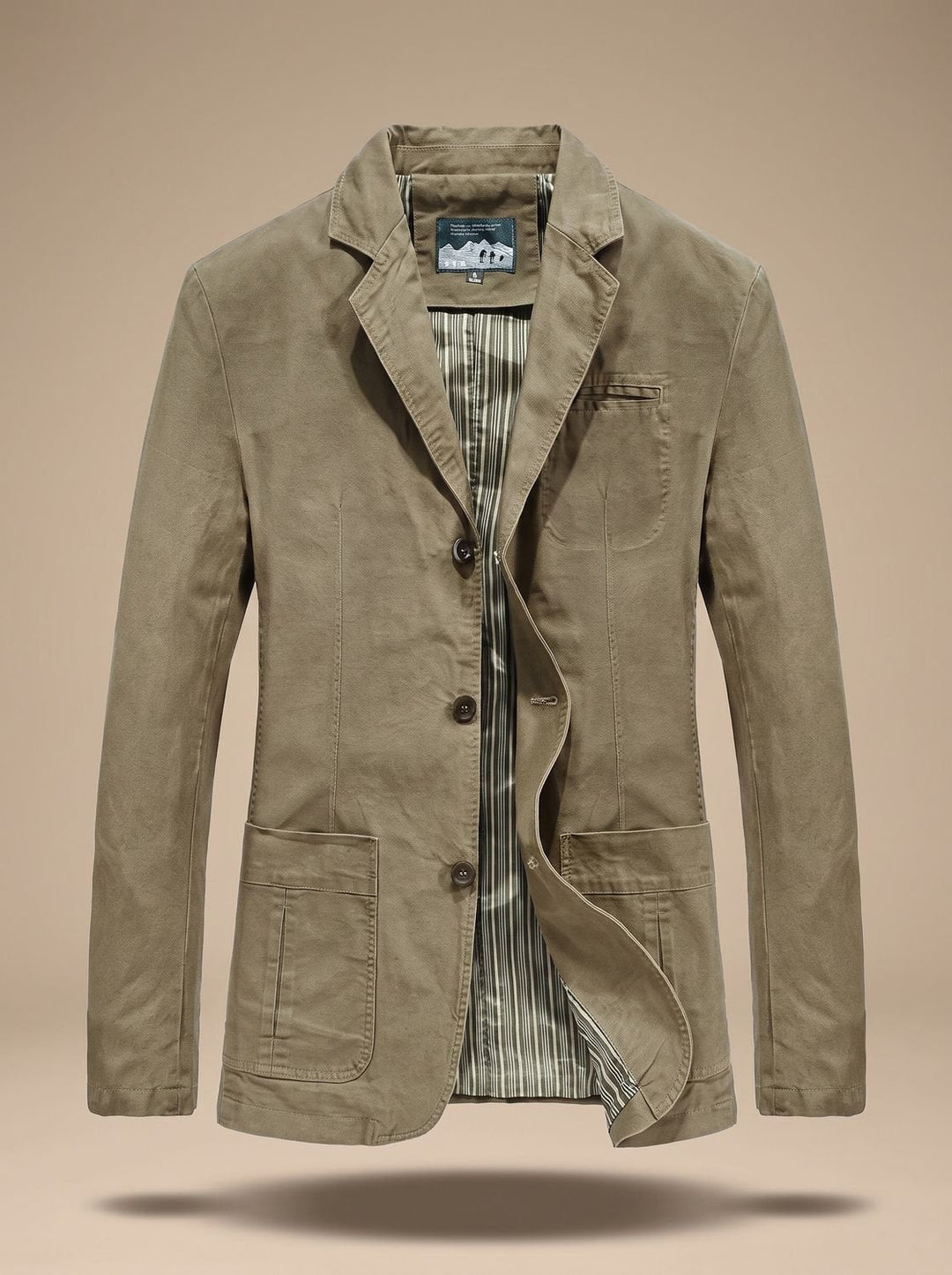 Relaxed Tailored Cotton Men's Fall Jacket in Khaki