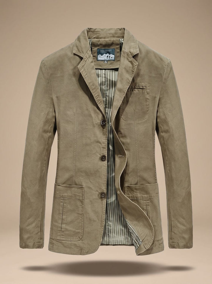 Relaxed Tailored Cotton Men's Fall Jacket in Khaki
