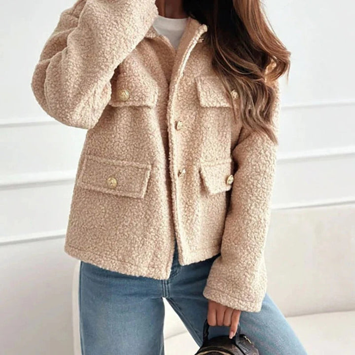 Short Women's Fall Jacket in Wool in Beige