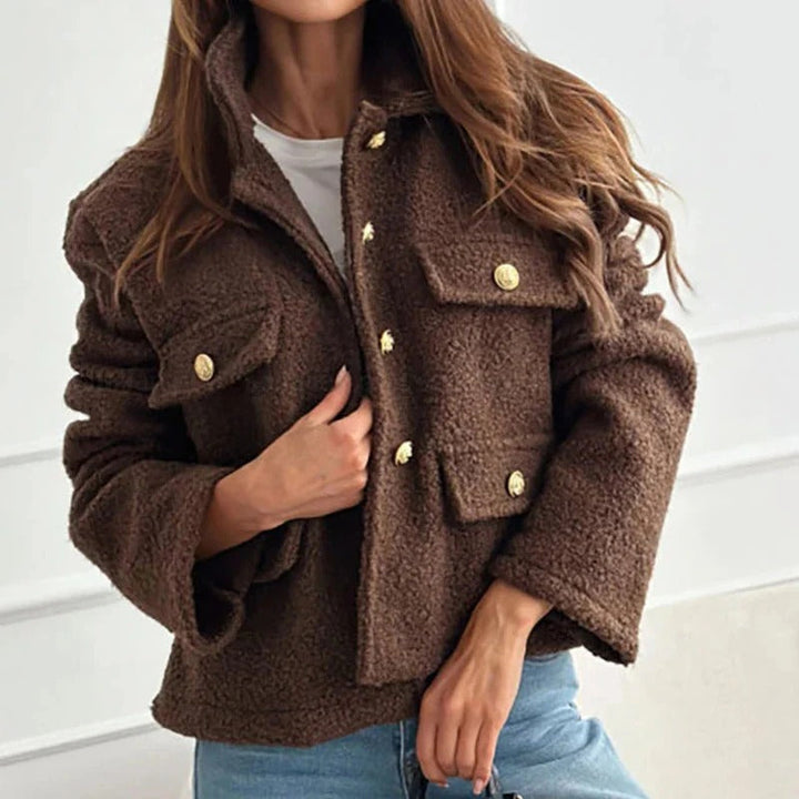 Short Women's Fall Jacket in Wool in Brown