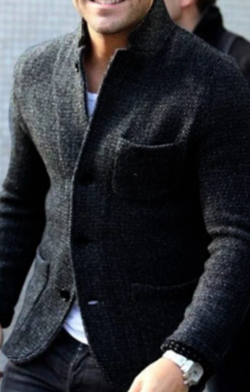 Smart-Casual Men's Fall Jacket in Wool in Black