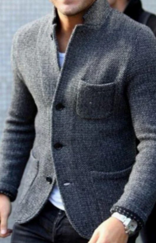 Smart-Casual Men's Fall Jacket in Wool in Grey