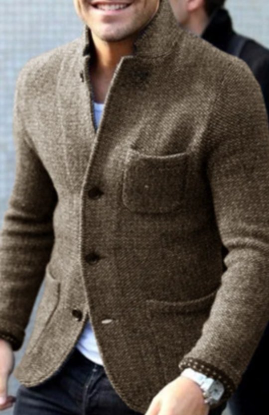 Smart-Casual Men's Fall Jacket in Wool in Khaki