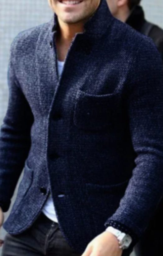 Smart-Casual Men's Fall Jacket in Wool in Navy Blue