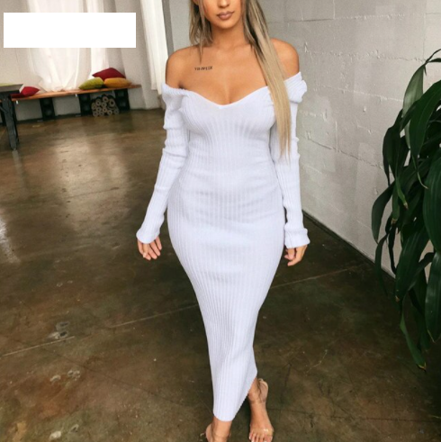 Stretchy Knitted Dress for Fall Occasions in White