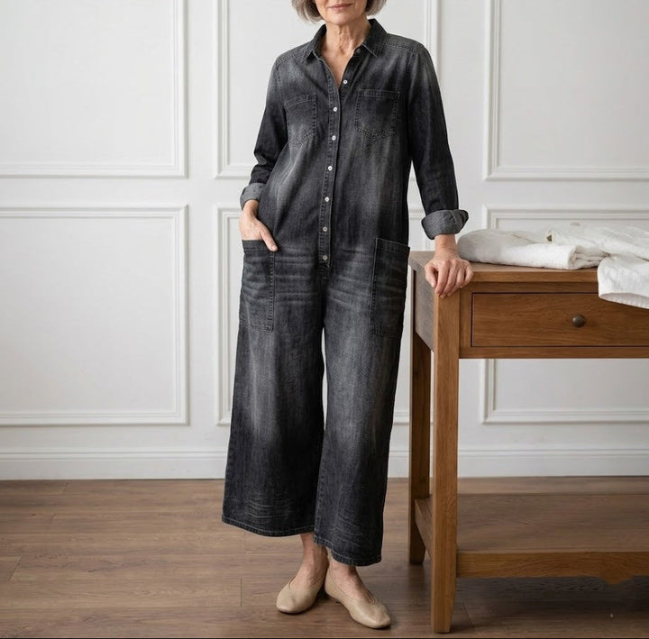 Vintage-Washed Denim Jumpsuit