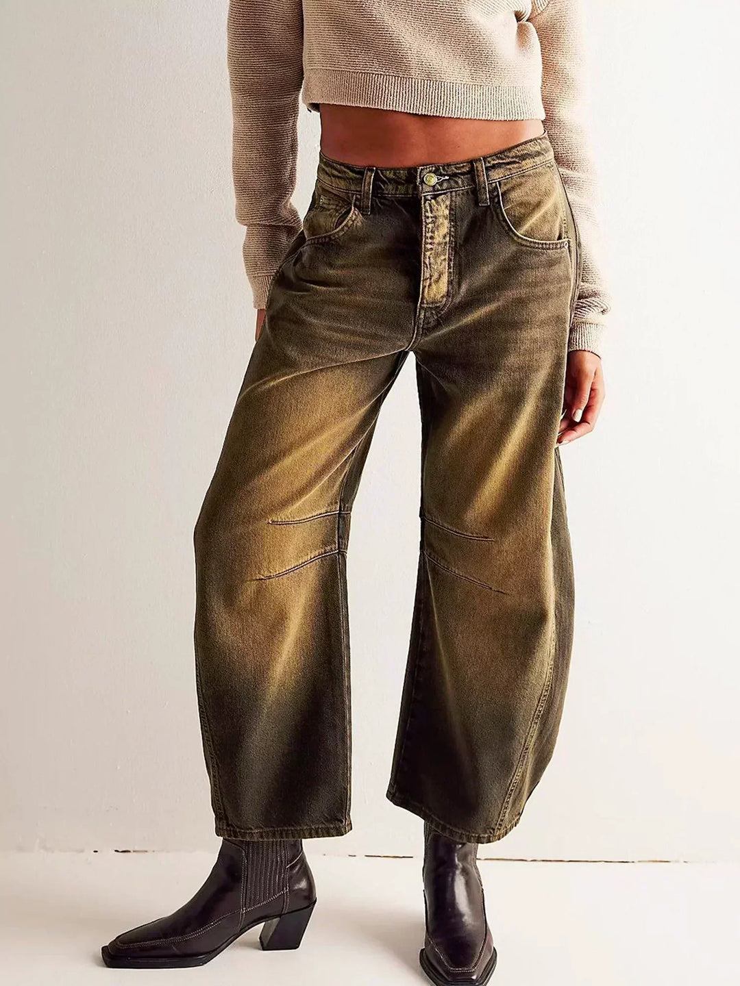 Wide Leg Pants Women's Everyday Bold Style in Karamellbraun