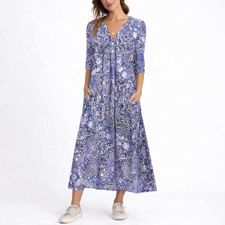 Women's A-Line Midi Fall Wedding Guest Dress in Blue