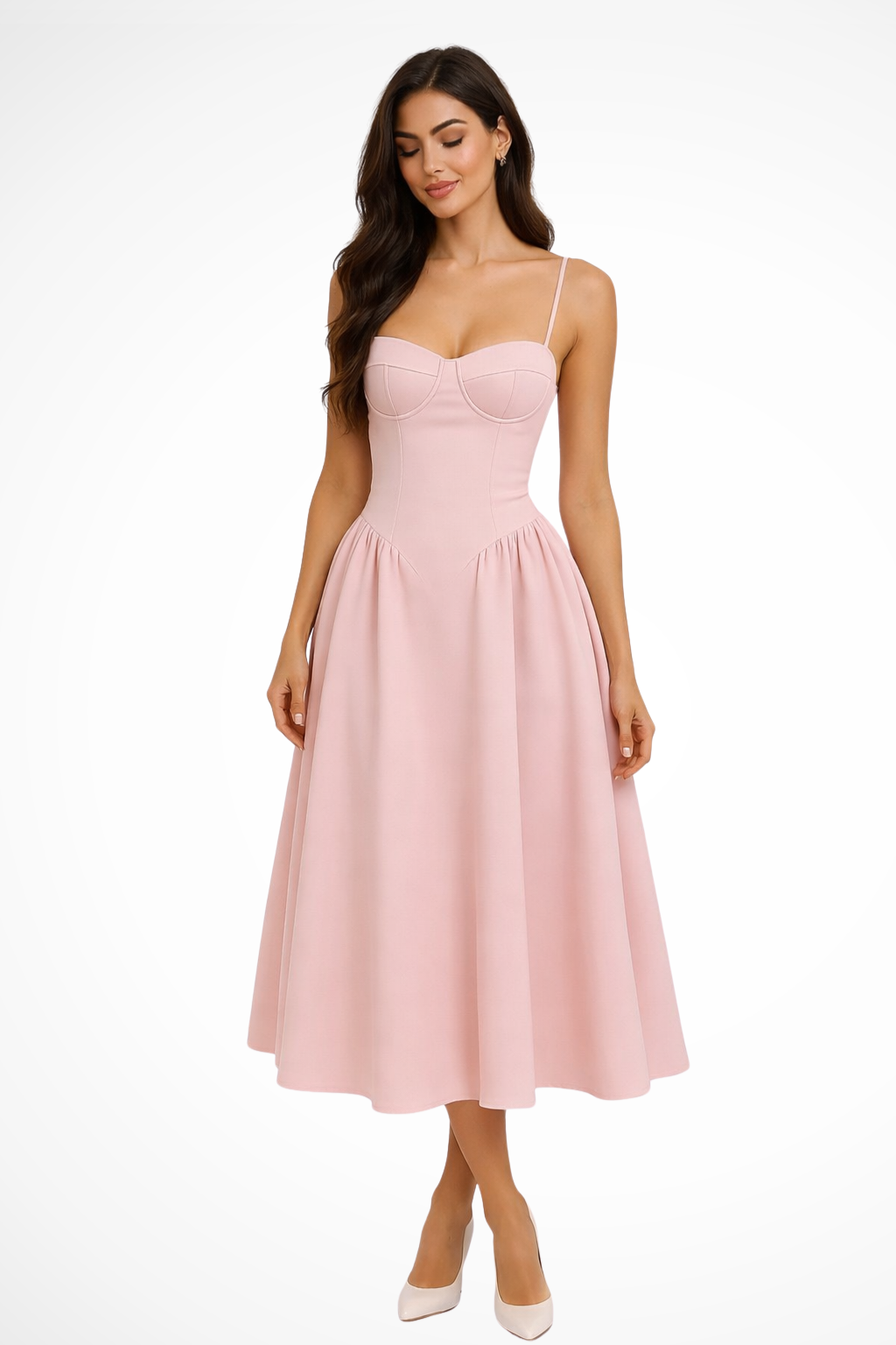 Women's A-Line Midi Fall Wedding Guest Dress in Pink