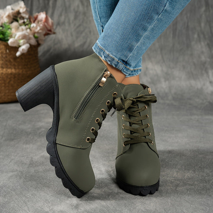 Women's Ankle Boots with Block Heel & Zip Closure (8)