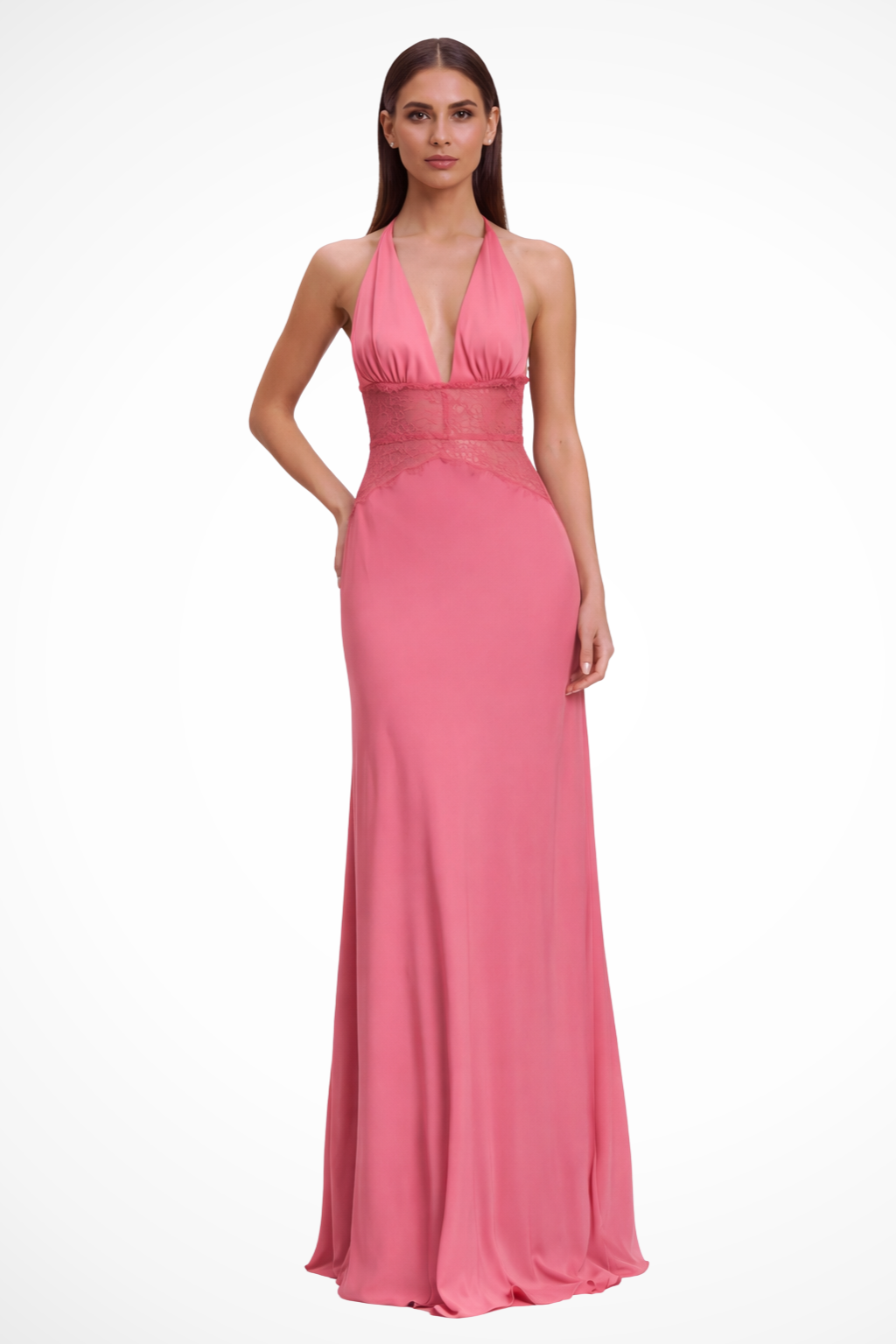 Women's Backless Fall Wedding Guest Maxi Dress in Pink