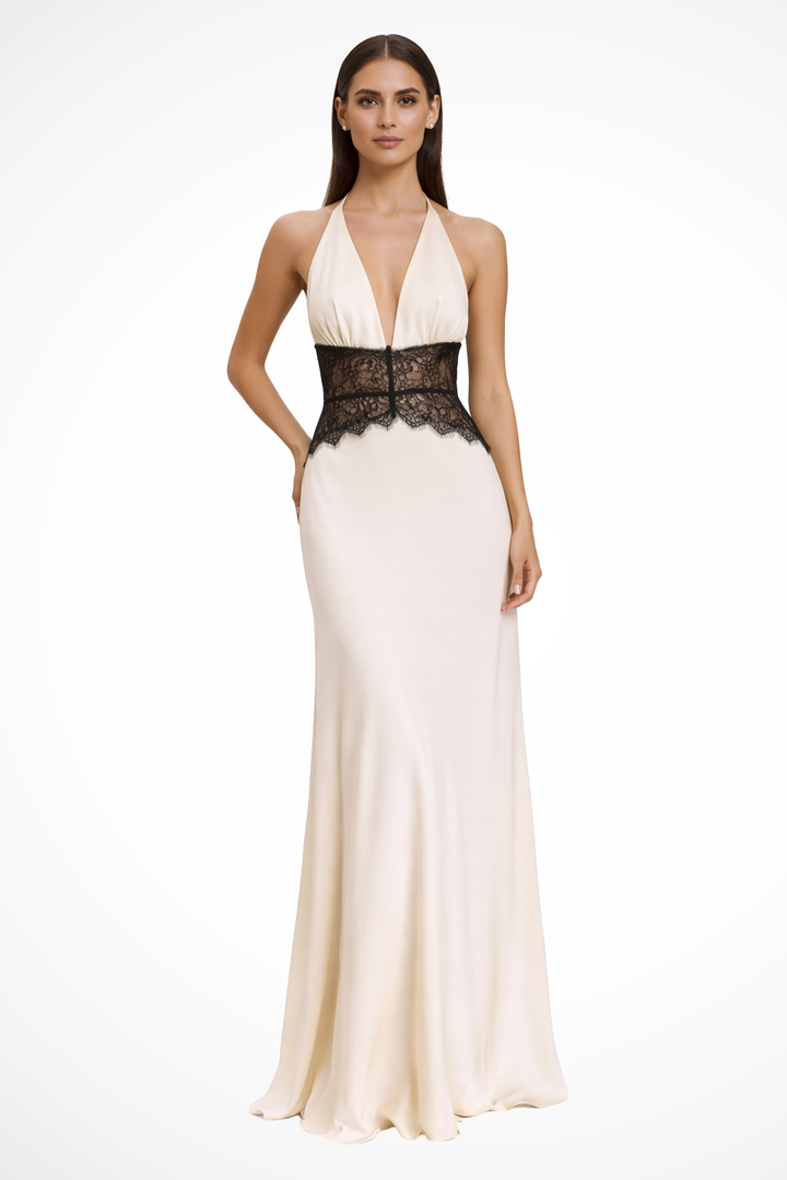 Women's Backless Fall Wedding Guest Maxi Dress in White