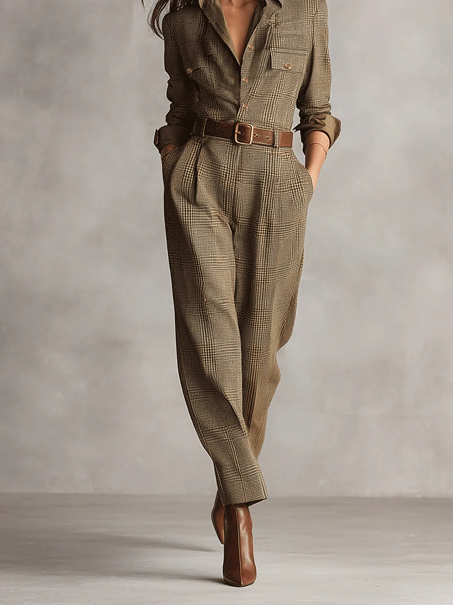 Women's Belted Fall Dress Plaid Jumpsuit (3)