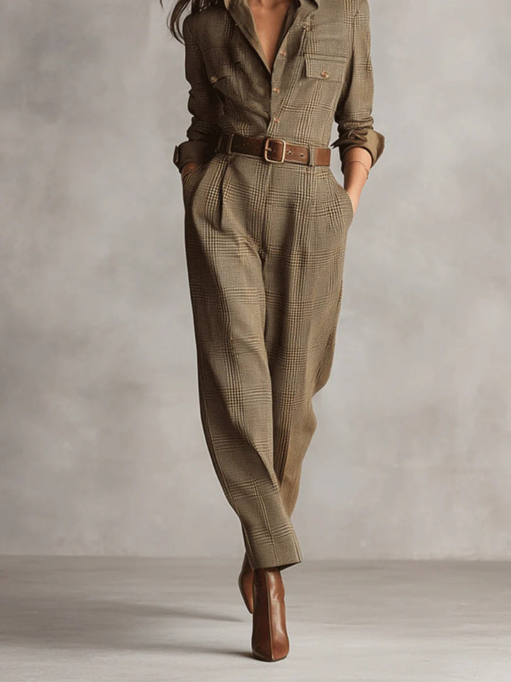 Women's Belted Fall Dress Plaid Jumpsuit (3)