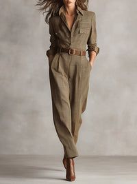 Camila | Women's Belted Fall Dress Plaid Jumpsuit